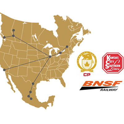 Map of north America alongside shipping partner logos. 